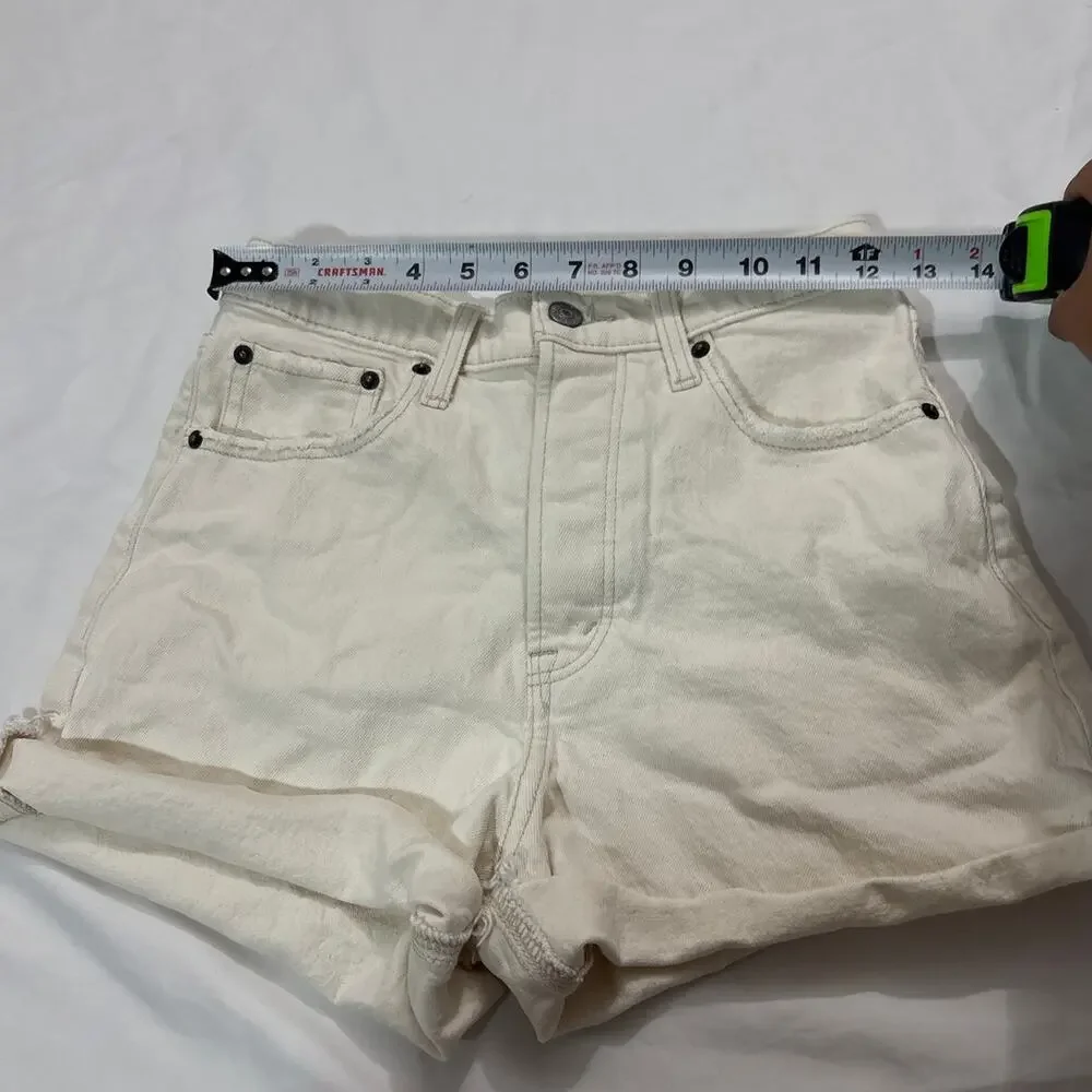 Abercrombie & Fitch Womens 25 The Dad Short High Rise Button Fly Summer Cream